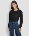 Dkny Jeans Petite Fringe Crewneck Sweater In Black