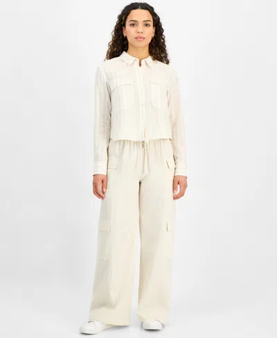 Dkny Jeans Petite High Rise Drawstring-waist Cargo Pants In Light City Khaki