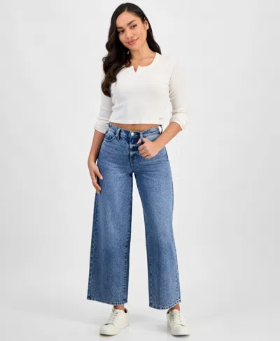 Dkny Jeans Petite High-rise Wide-leg Cotton Jeans In Cedar Street