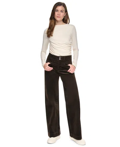 Dkny Jeans Petite High-rise Wide-leg Pants In Espresso