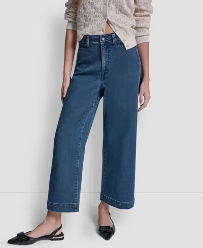 Dkny Jeans Petite Indigo Knit High Rise Ankle Pants In Blue