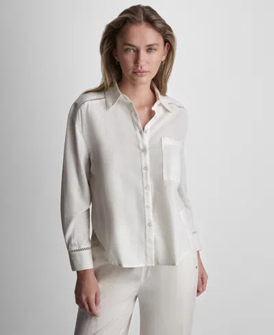Dkny Jeans Petite Long-sleeve Button Front Shirt In White