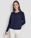 Dkny Jeans Petite Long-sleeve Crewneck Cardigan In Blue