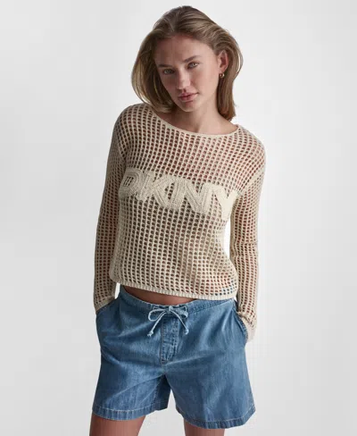 Dkny Jeans Petite Long-sleeve Ballet Neck Sweater In White