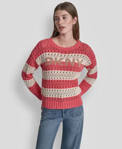 Dkny Jeans Petite Long-sleeve Stripe Sweater In Red