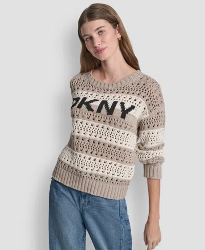Dkny Jeans Petite Long-sleeve Stripe Sweater In Neutral