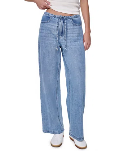 Dkny Jeans Petite Mid Rise Flowy Relaxed Fit Straight Pants In Blue