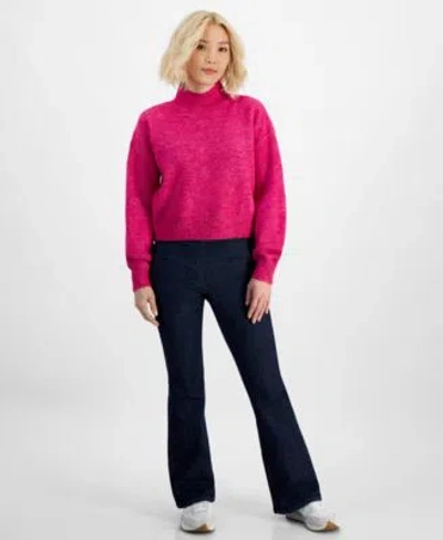 Dkny Jeans Petite Mock Neck Cropped Sweater  High Rise Flare Leg Pull On Denim Jeans In Bond Street