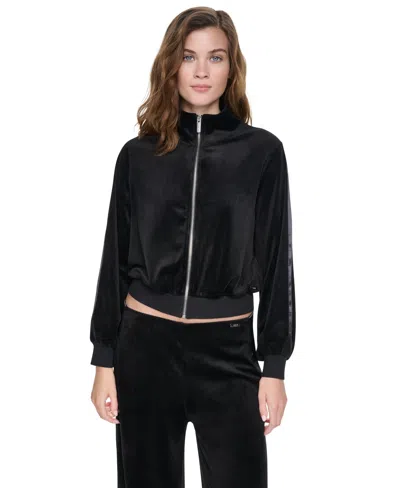 Dkny Jeans Petite Mock-neck Zip-front Jacket In Black