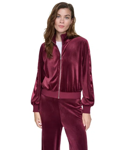 Dkny Jeans Petite Mock-neck Zip-front Jacket In Claret