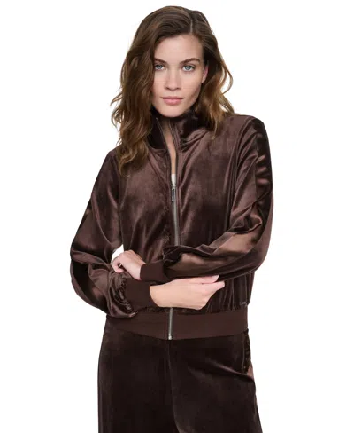 Dkny Jeans Petite Mock-neck Zip-front Jacket In Espresso