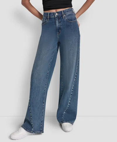 Dkny Jeans Petite Modern Wide Leg Jeans In Blue