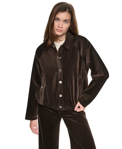 Dkny Jeans Petite Modern-fit Snap-front Cotton-blend Jacket In Espresso