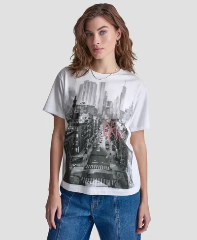 Dkny Jeans Petite New York Stacked Sequin Logo Short-sleeve T-shirt In Multi