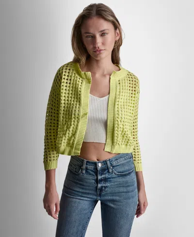 Dkny Jeans Petite Open-stitch Cardigan In Green