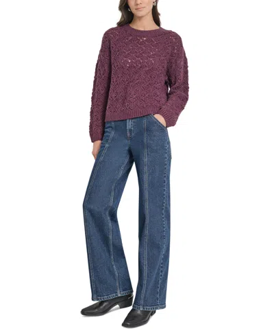 Dkny Jeans Petite Pointelle Crewneck Sweater In Brown