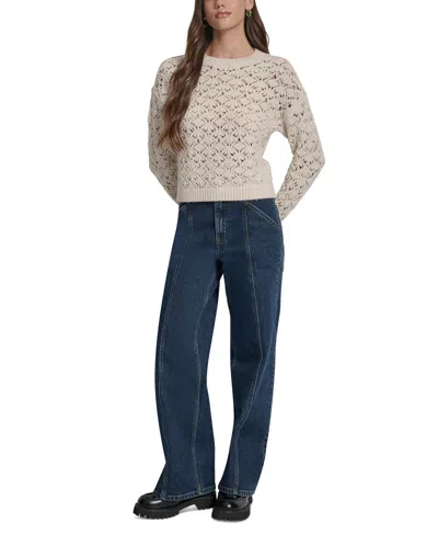 Dkny Jeans Petite Pointelle Crewneck Sweater In Neutral