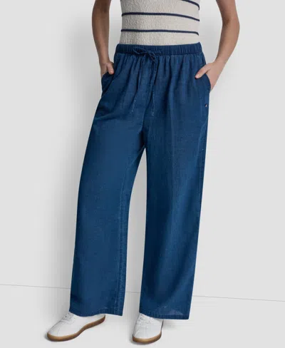 Dkny Jeans Petite Pull-on Relaxed Fit Pants In Blue