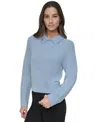 Shop Dkny Jeans Petite Pullover Polo Sweater In Forever Blue