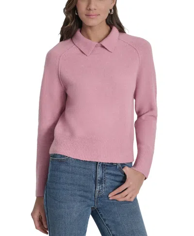 Dkny Jeans Petite Pullover Polo Sweater In Pink