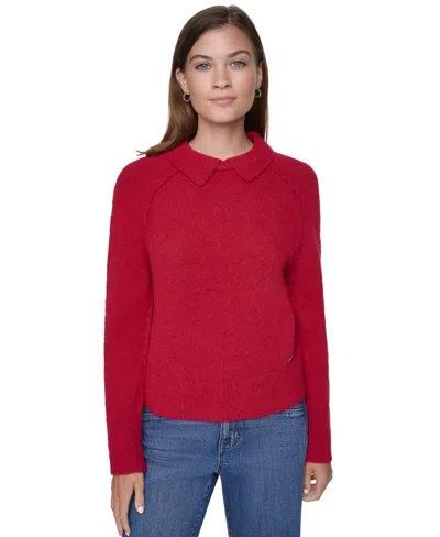 Dkny Jeans Petite Pullover Polo Sweater In Red