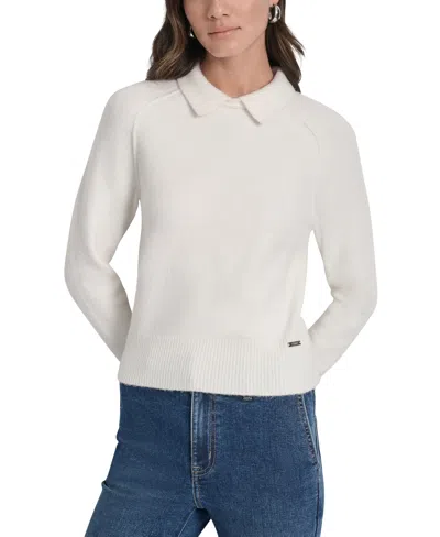 Dkny Jeans Petite Pullover Polo Sweater In White