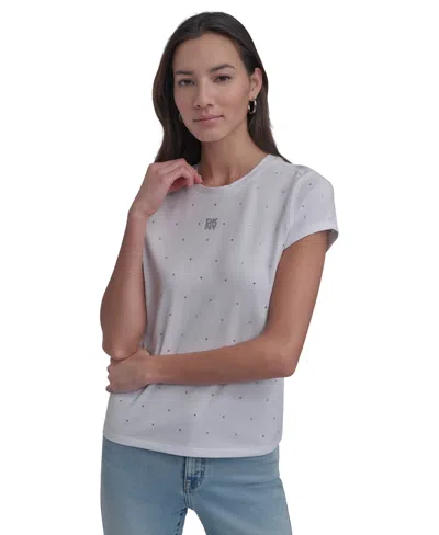 Dkny Jeans Petite Rhinestone-embellished T-shirt In White