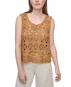 Dkny Jeans Petite Scoop-neck Sleeveless Crochet Top In Brown