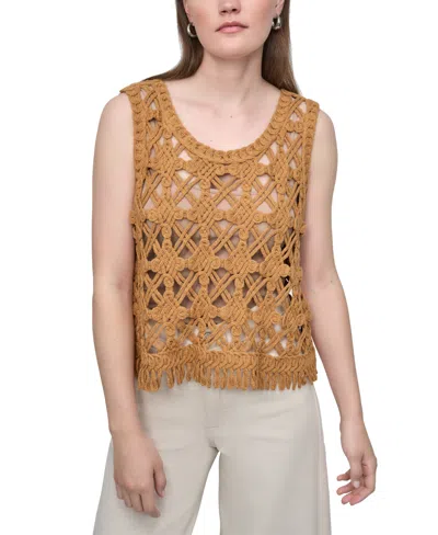 Dkny Jeans Petite Scoop-neck Sleeveless Crochet Top In Brown