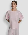 Dkny Jeans Petite Sequin Puff-sleeve Sweatshirt In Pink