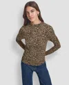 Dkny Jeans Petite Side Ruched Long Sleeves Top In Brown