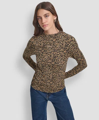 Dkny Jeans Petite Side Ruched Long Sleeves Top In Brown