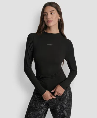Dkny Jeans Petite Side Ruched Long Sleeves Top In Multi