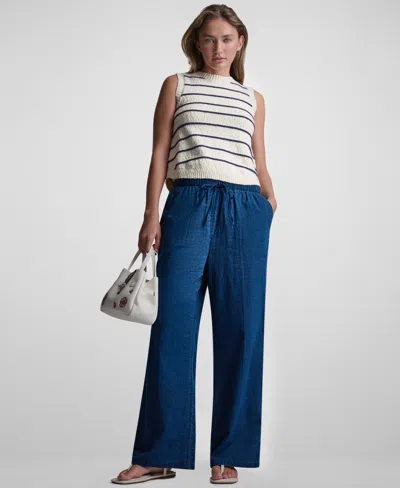 Dkny Jeans Petite Sleeveless Crewneck Striped Sweater In Multi