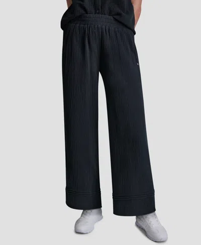 Dkny Jeans Petite Smocked Encased Elastic Waistband Ankle Length Pants In Black