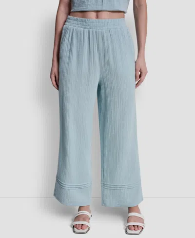 Dkny Jeans Petite Smocked Encased Elastic Waistband Ankle Length Pants In Blue