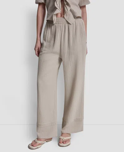 Dkny Jeans Petite Smocked Encased Elastic Waistband Ankle Length Pants In Brown