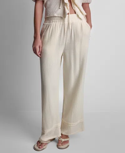 Dkny Jeans Petite Smocked Encased Elastic Waistband Ankle Length Pants In Neutral