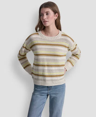 Dkny Jeans Petite Striped Crewneck Sweater In Gray