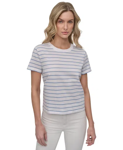 Dkny Jeans Petite Striped Crewneck T-shirt In White,chambray