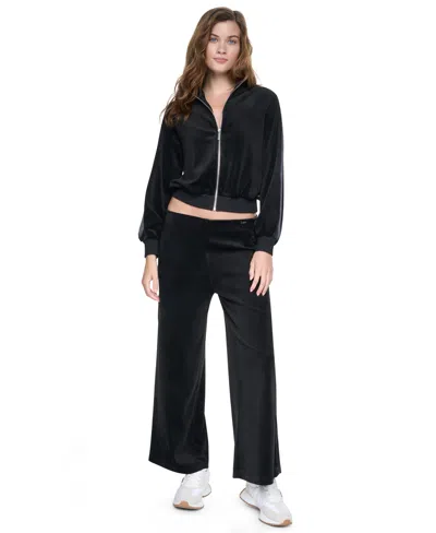 Dkny Jeans Petite Velour Wide-leg Pull-on Pants In Black