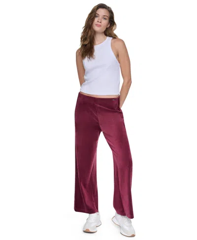 Dkny Jeans Petite Velour Wide-leg Pull-on Pants In Claret
