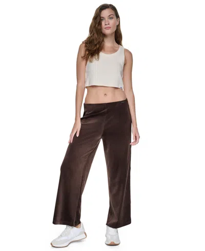 Dkny Jeans Petite Velour Wide-leg Pull-on Pants In Espresso