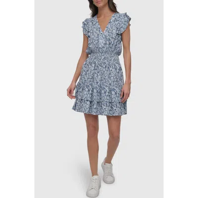 Dkny Jeans Pleated V-neck Dress In Blue
