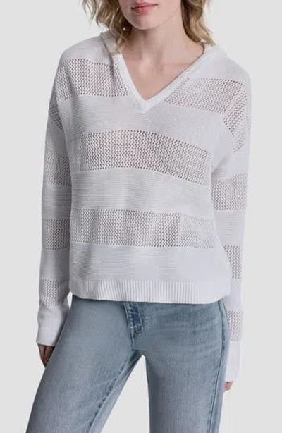 Dkny Jeans Pointelle Stripe Hooded Sweater In Gray