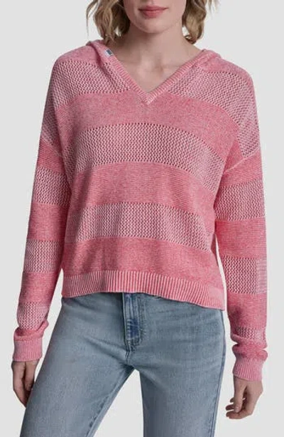 Dkny Jeans Pointelle Stripe Hooded Sweater In Pink