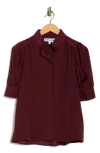 Dkny Jeans Puff Short Sleeve Button-up Shirt In Burgundy
