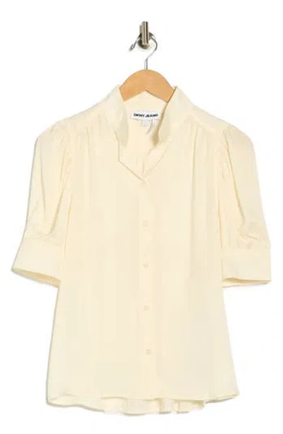 Dkny Jeans Puff Short Sleeve Button-up Shirt In Neutral