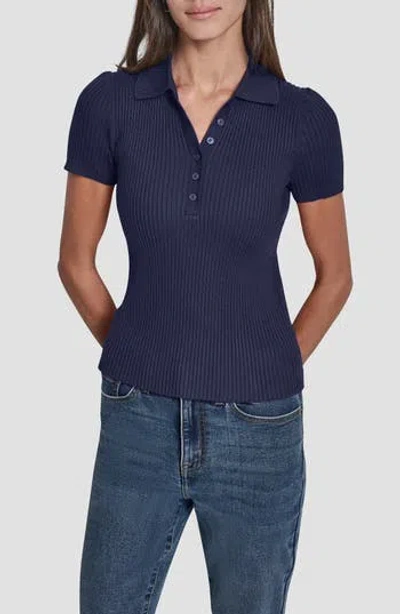 Dkny Jeans Rib Knit Polo Sweater In Blue