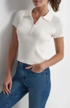 Dkny Jeans Rib Knit Polo T-shirt In Ivory